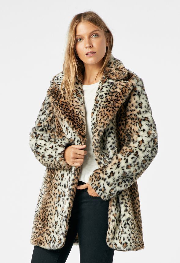 JustFab Jackets And Coats Leopard Faux Fur Coat Womens Brown Size XS | JustFab