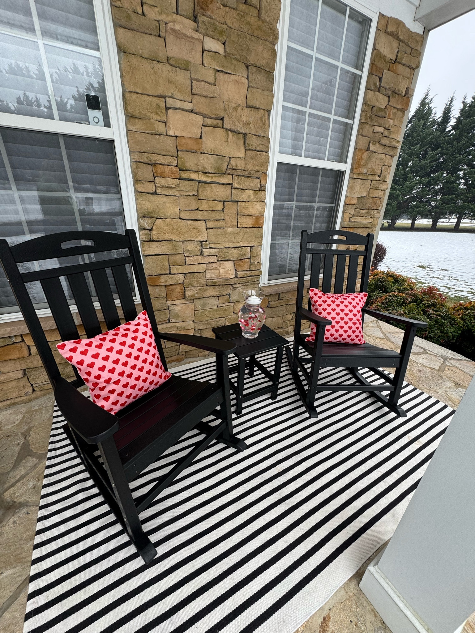Bringing love to the outdoors too 💕 Cozy up your front porch with a touch of Valentine’s charm—rug, pillows, rocking chairs, and a table set for romance! 🌿🌹

#LTKHome #LTKSeasonal