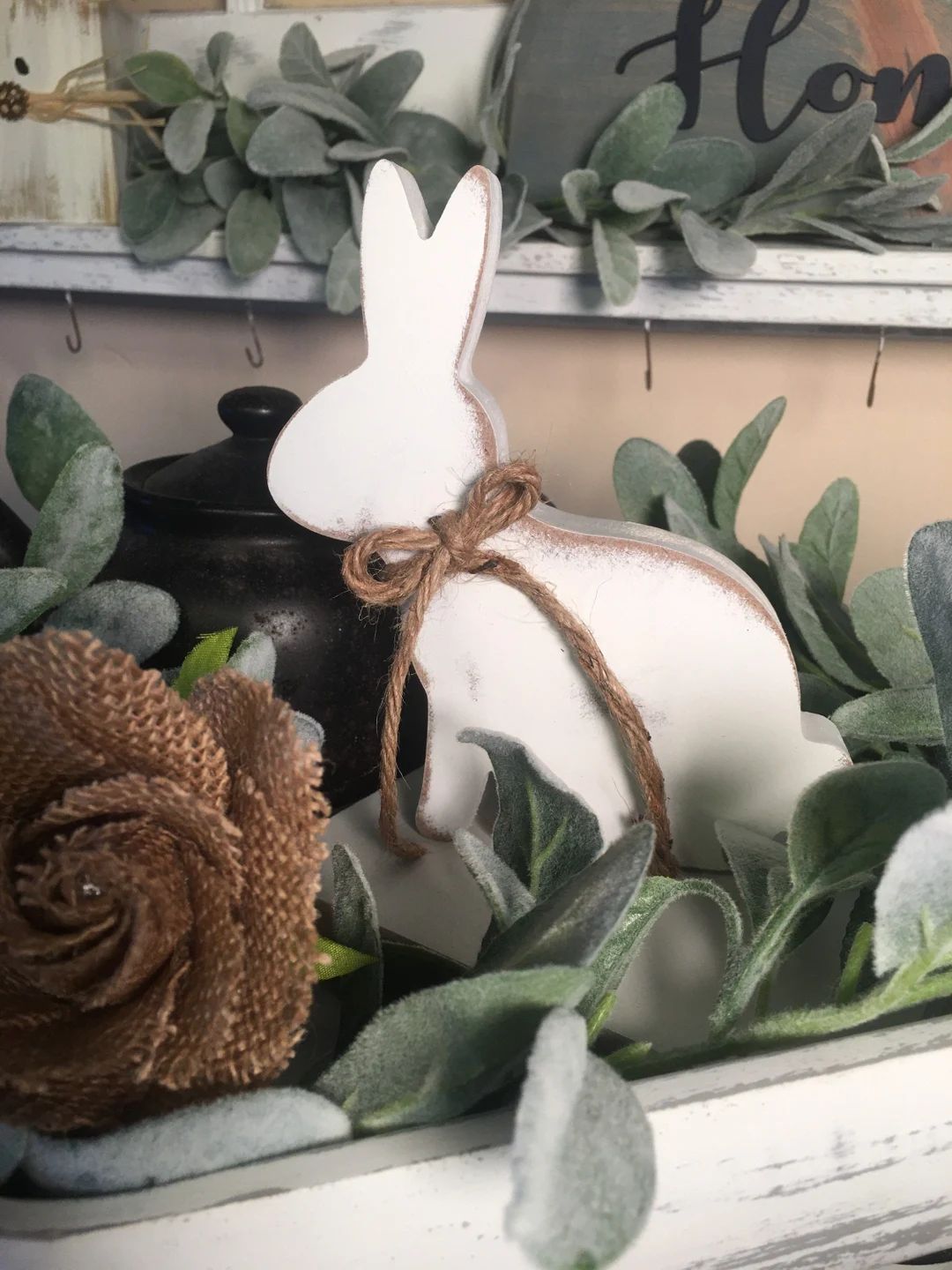 Country Easter Bunny Decor - White Distressed Easter Bunny - Farmhouse Easter Decor - Country Eas... | Etsy (US)