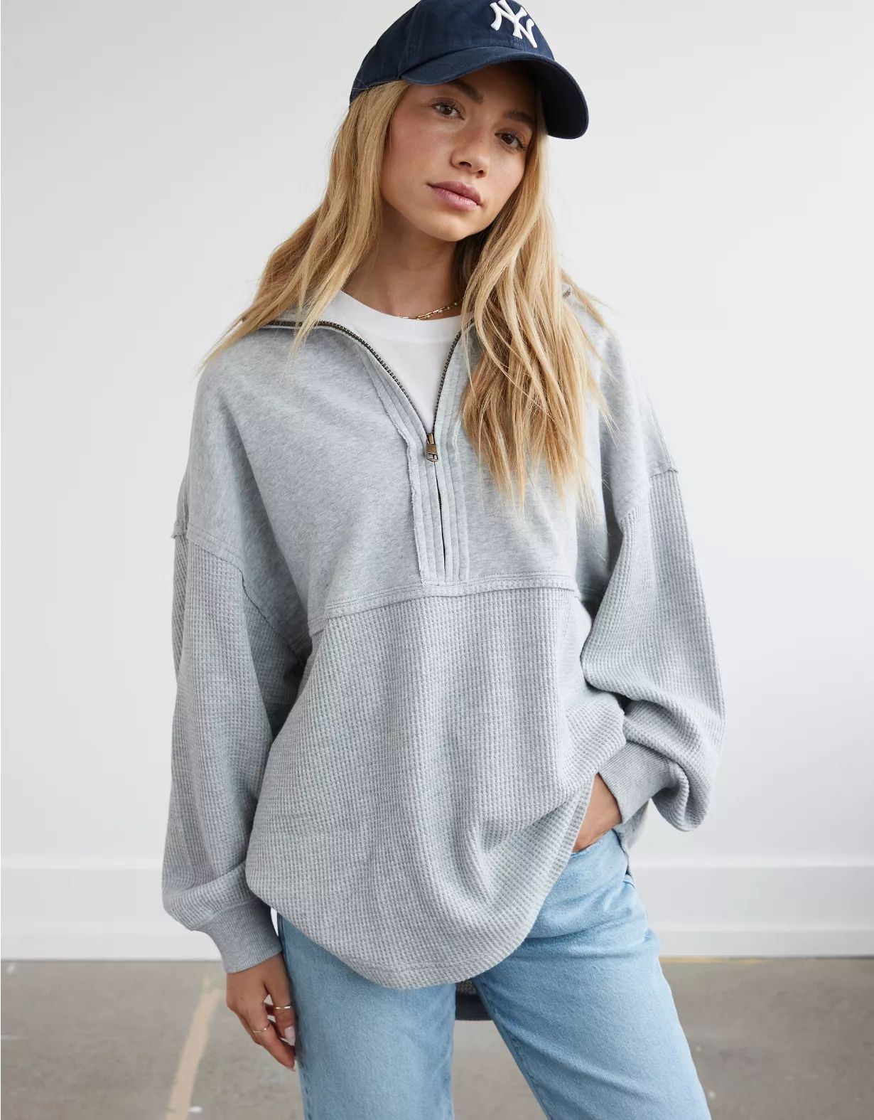 AE Oversized Quarter Zip Sweatshirt | American Eagle Outfitters (US & CA)