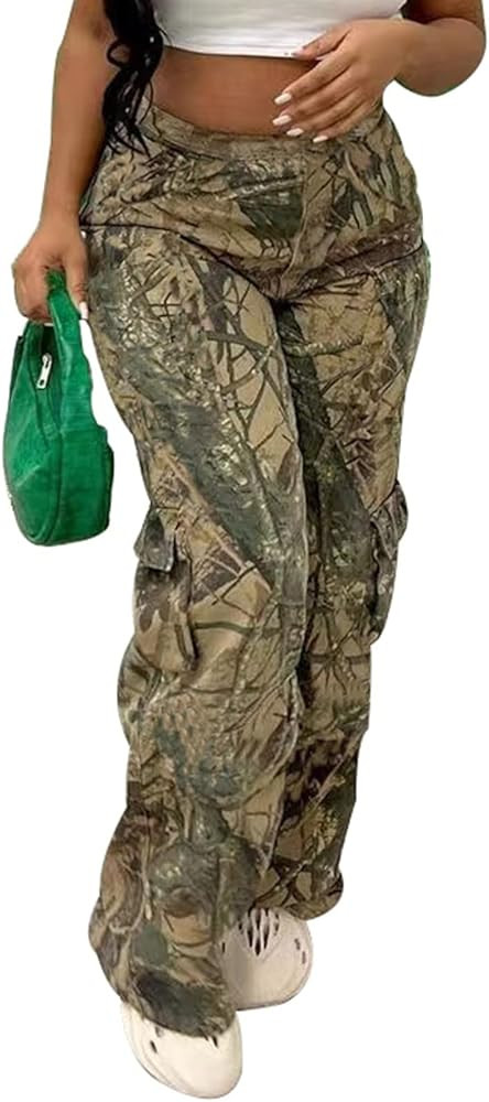 Women's Casual Camo Cargo Pants High Waist Camouflage Jogger Army Pants Sweatpants with Pockets | Amazon (US)