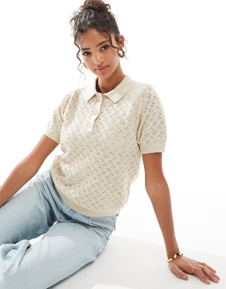 Levi's pointelle polo shirt in cream-White | ASOS (Global)
