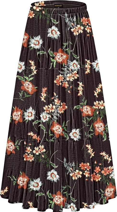 Women’s Chiffon Elastic High Waist Pleated A-Line Maxi Skirts | Amazon (US)