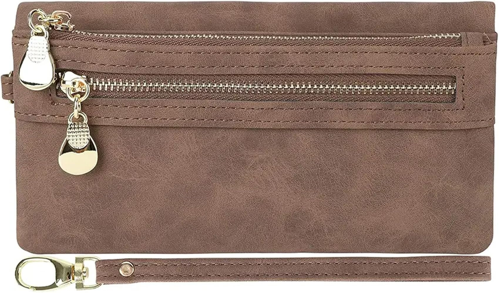 Soft Leather Long Wallet Wristlet with hand Strap Clutch Bag for Women Card holder Phone Bag (Cof... | Amazon (US)