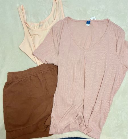 Put together this cute brown and pink outfit from Old Navy. Linen shorts, luxe shirt and layering tank. So comfy and cool. And it was all on sale! #oldnavy #shorts #tank #pink

#LTKunder50 #LTKsalealert #LTKFind