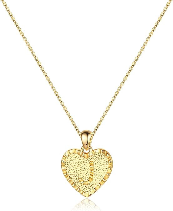 IEFSHINY Heart Initial Necklace for Women - 14K Gold Filled Dainty Heart Pendant Initial Letter N... | Amazon (US)