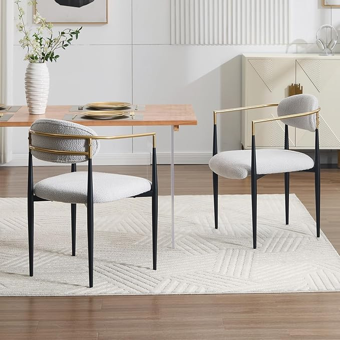 Mid Century Modern Dining Chairs Set of 2, Upholstered Boucle Dining Room Chairs with Hollow Back... | Amazon (US)