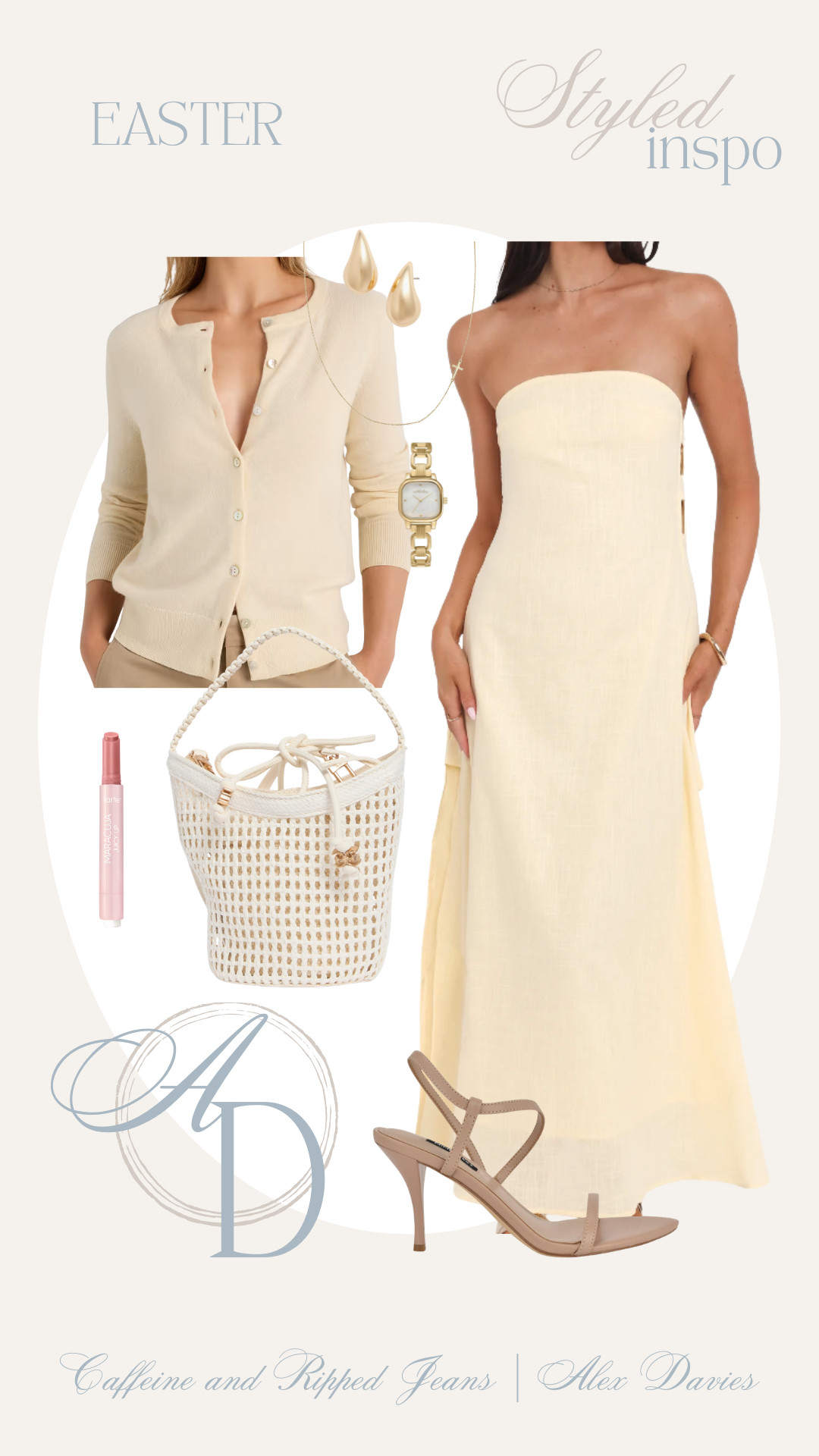 // yellow linen dress // linen dresses for easter // easter dress // easter outfit inspo // cute cardigan // bucket bag // heels // gold jewelry // minimal cross necklace //  

 #LTKgrwm #LTKootd #LTKSeasonal