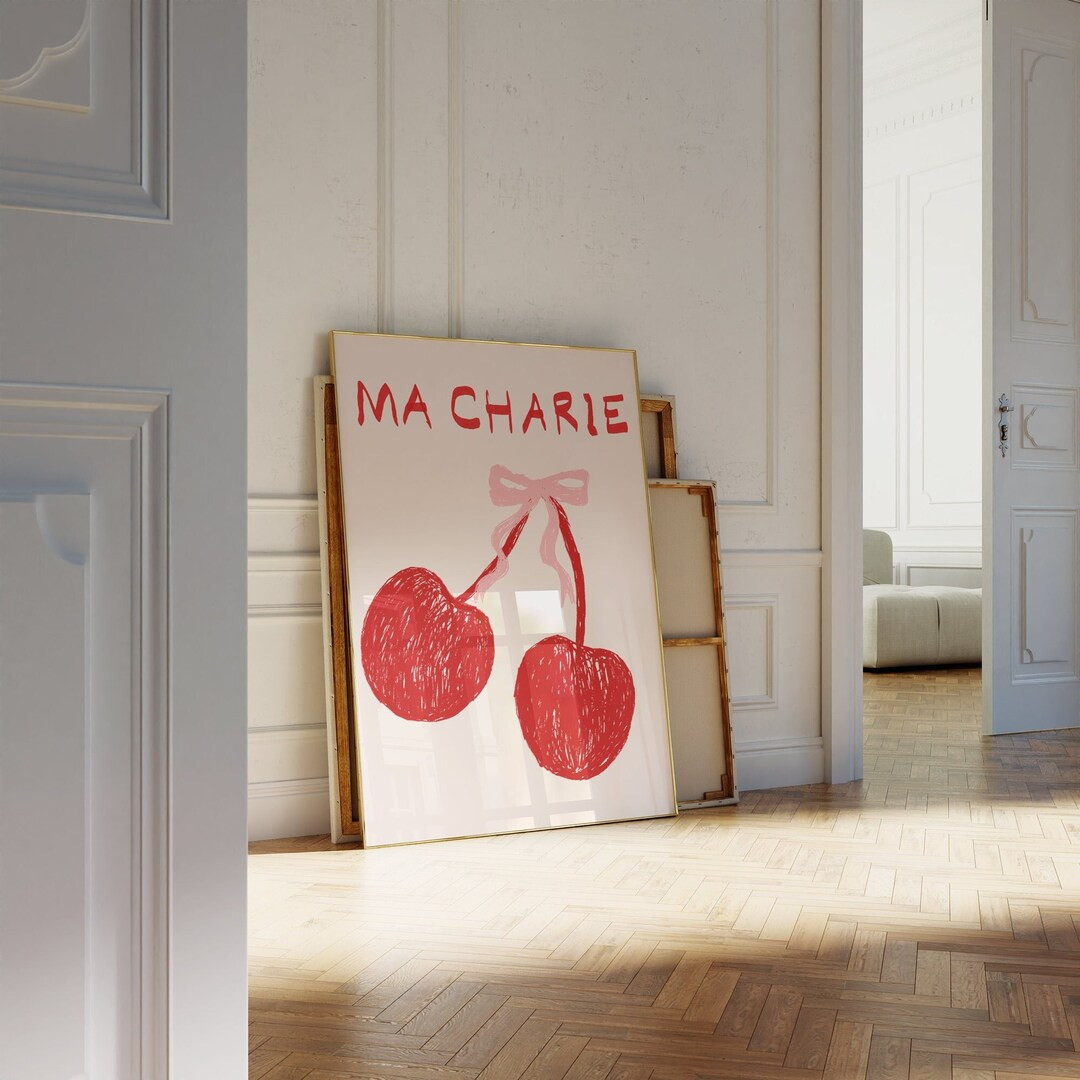 Hand Drawn Cherry Poster, Cute Red Ma Cherie Printable Wall Art, Digital Download, Fruit Art Prin... | Etsy (US)
