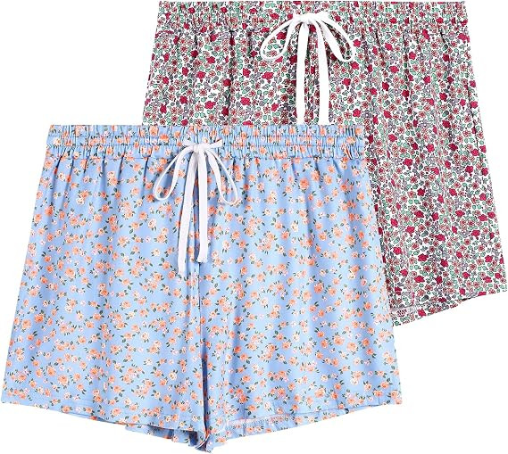 2 Pack Pajama Shorts for Women Cotton Sleep Shorts Casual Lounge Pants Drawstring Pj Bottoms | Amazon (US)