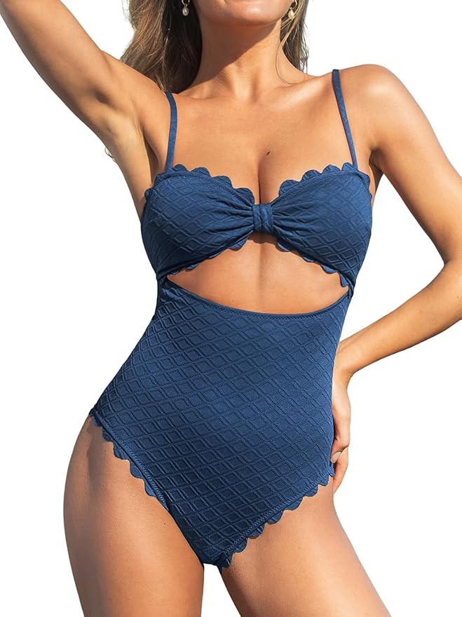 CUPSHE Women's One Piece Swimsuit Sexy Black Cutout Scallop Trim Bathing Suit | Amazon (US)