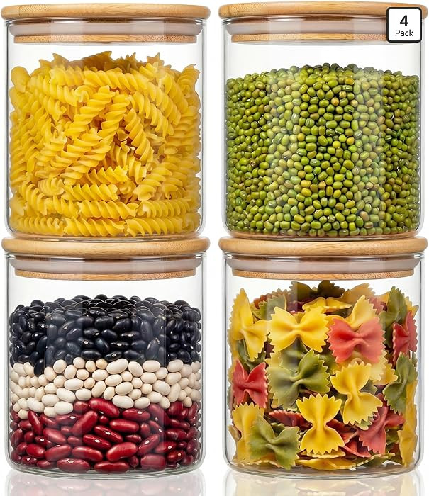 HomArtist 21oz - 4 Pack Glass Jars with Bamboo Lids, Glass Food Storage Containers with Airtight ... | Amazon (US)