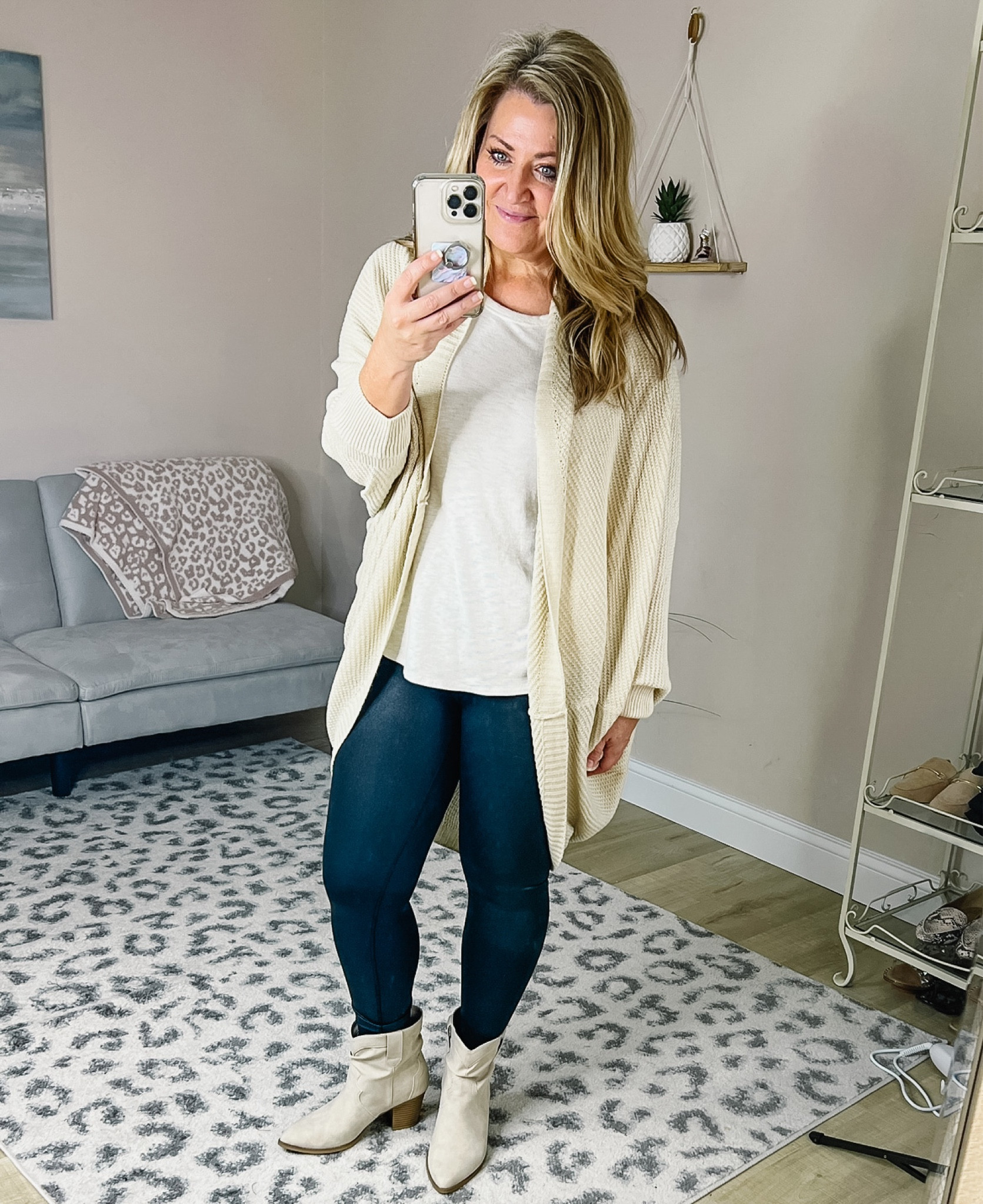 Western boot. Faux leather leggings with tummy control. TTS 

#LTKcurves #LTKunder50 #LTKshoecrush