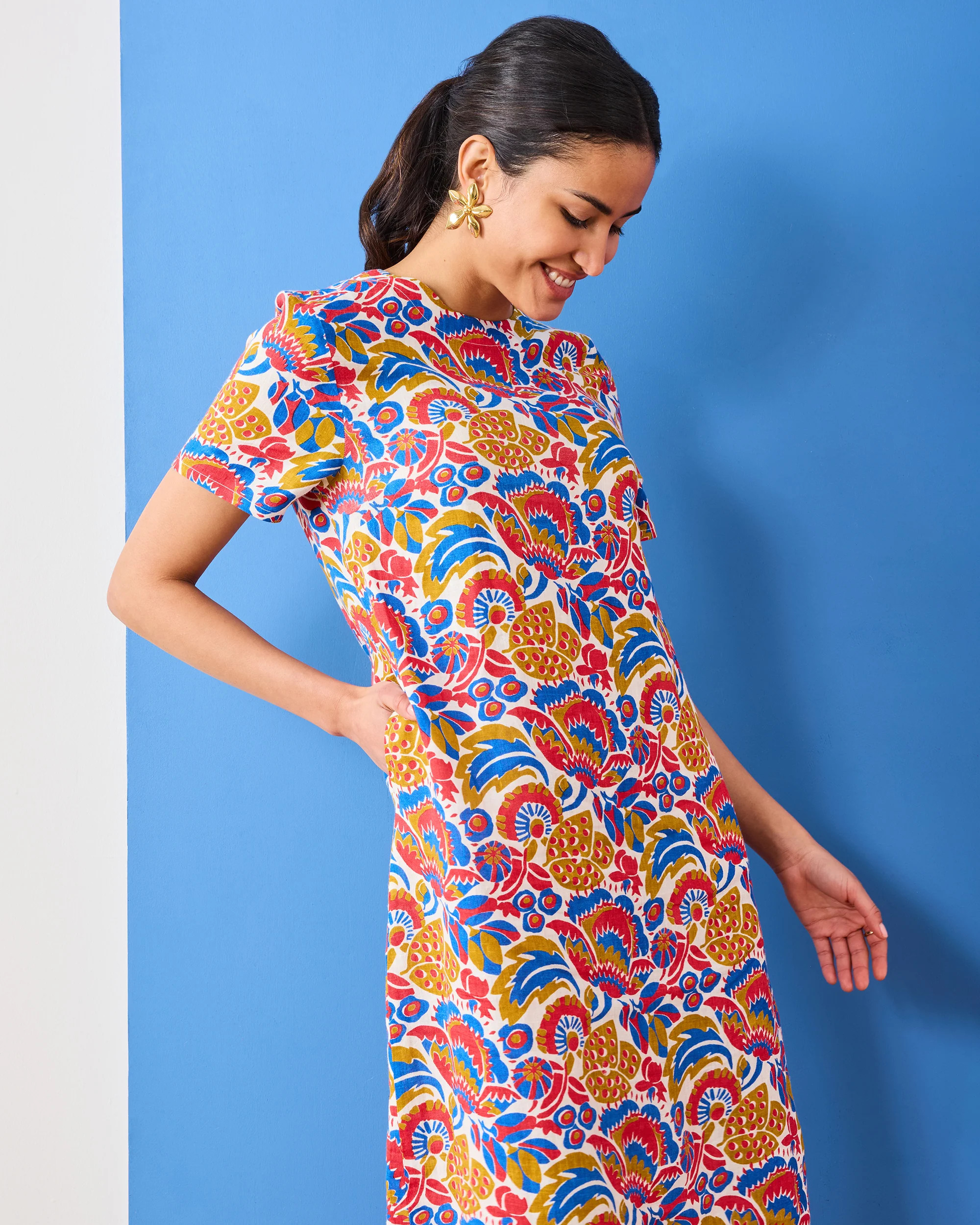 PF + Pencil & Paper Co. Bahama Blooms - Camila Dress - Blue & Red | Printfresh