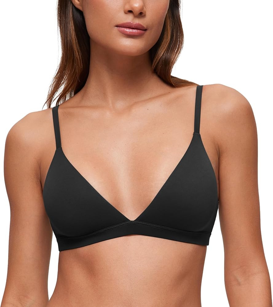 CRZ YOGA Softhold Womens Double Lined Triangle Bralette - Adjustable Straps Unlined Wireless Cami... | Amazon (US)