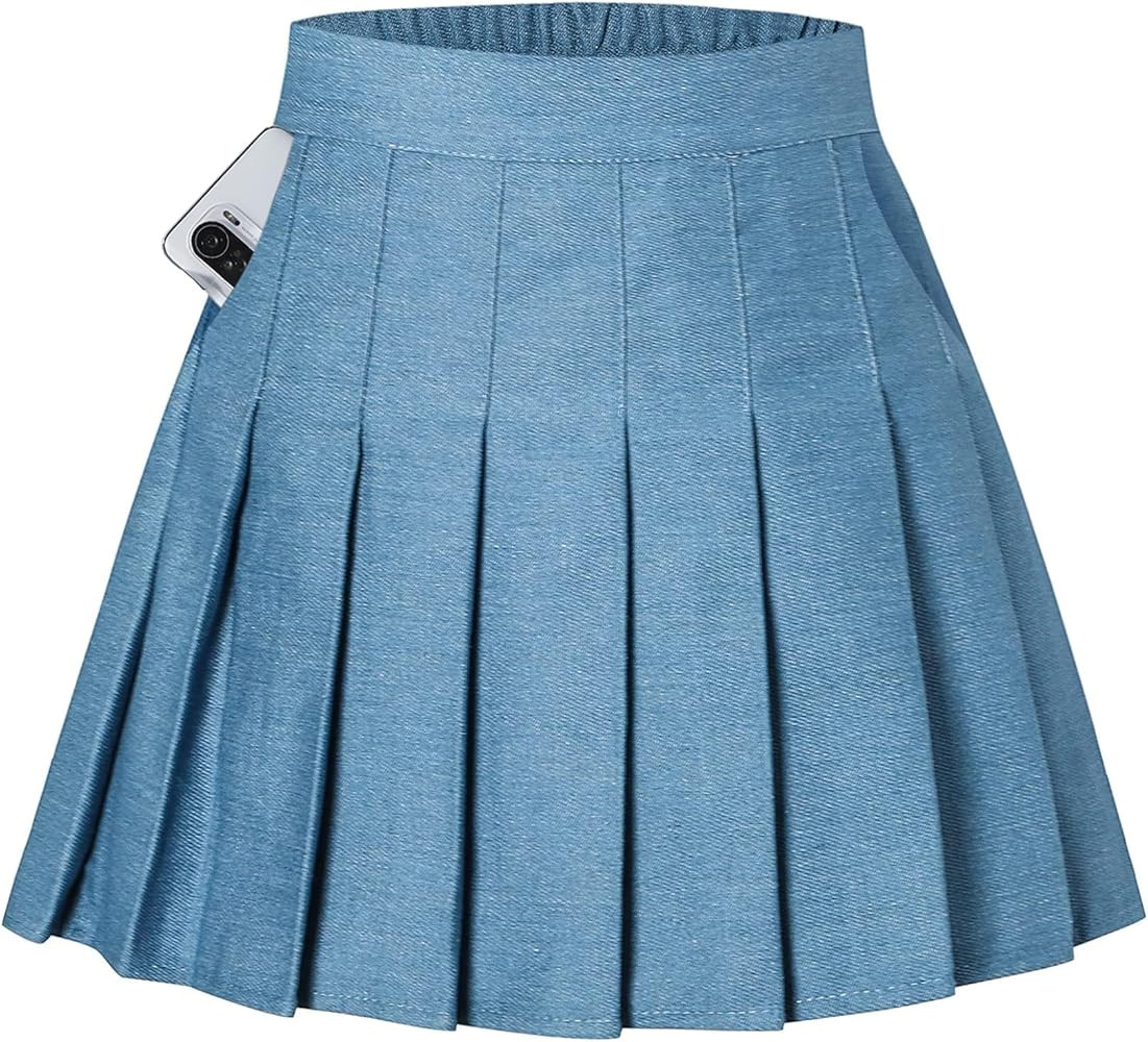 SANGTREE Women Girls Pleated Skirts with Shorts, Elastic Waist Uniform Plus Size Tennis Casual Sk... | Amazon (US)