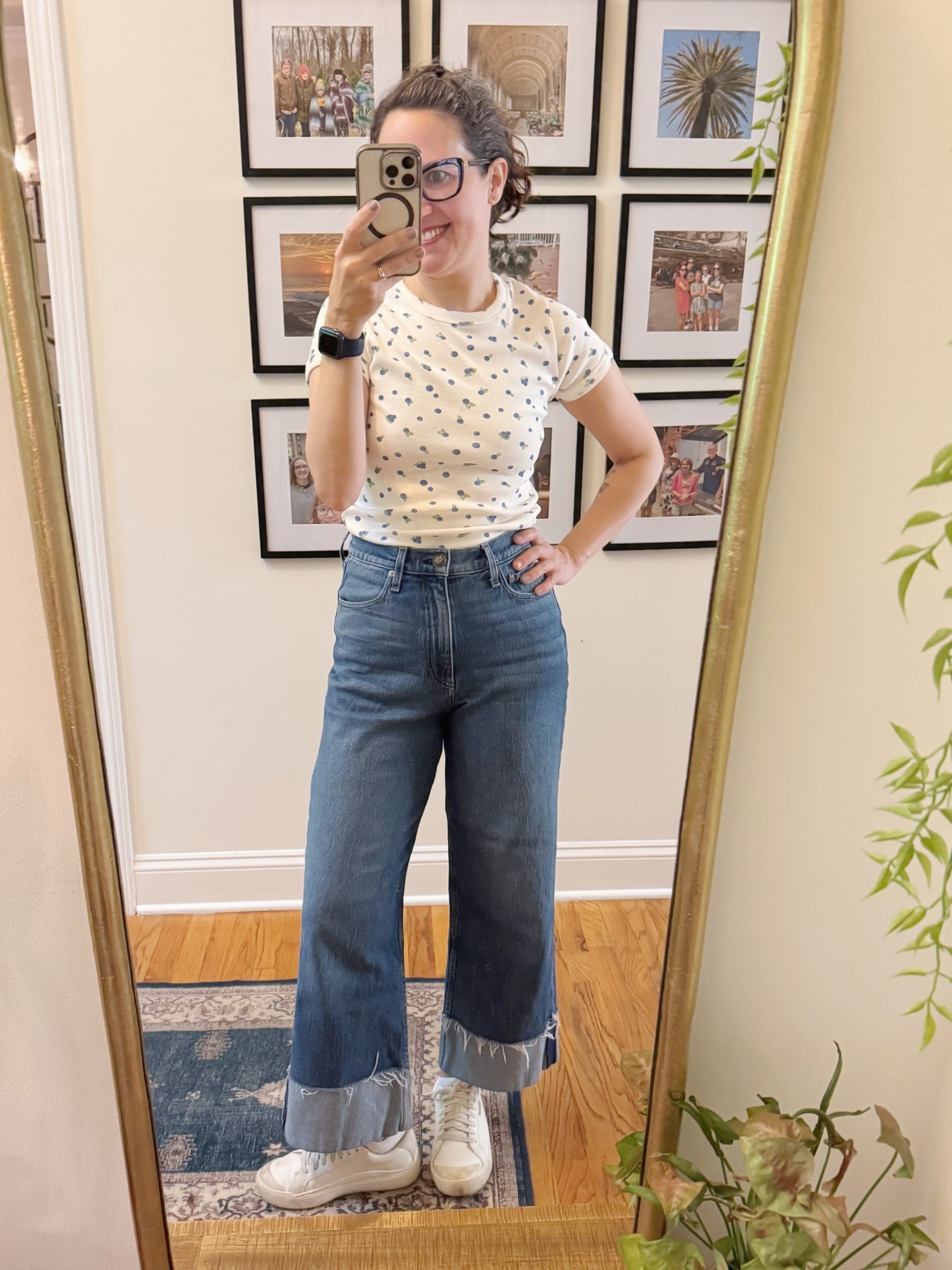 Simple spring outfit- blueberry top (sized up), cuffed jeans and water proof sneakers 

#LTKOver40 #LTKSeasonal