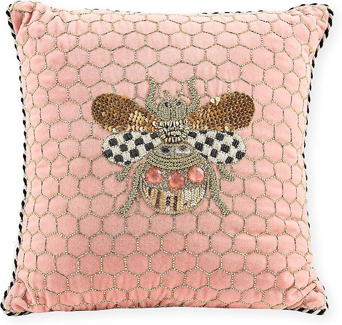 MACKENZIE-CHILDS Throw Pillow, Decorative Cotton Pillow for Living Room, 18x12, Queen Bee Pink | Amazon (US)
