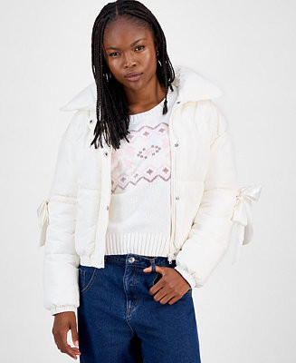 Madden Girl Juniors' Bow-Trim Puffer Jacket - Macy's | Macy's