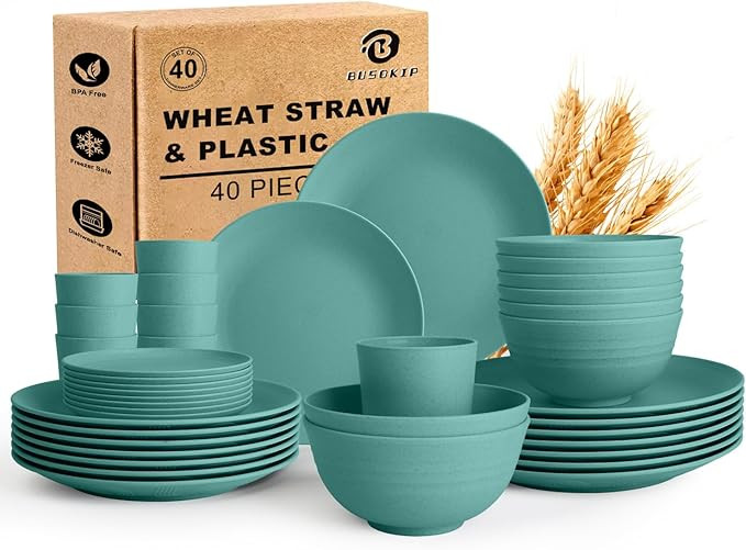 Dinnerware Sets 40 PCS Wheat Straw Plates and Bowls Sets With Cups | Service for 8 | Alternatives... | Amazon (US)