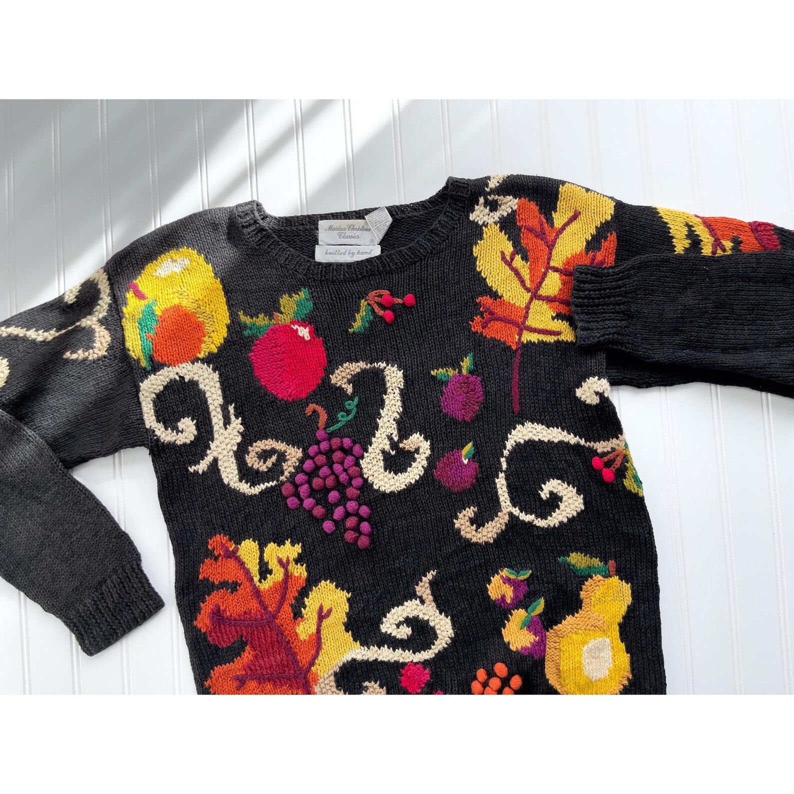vtg Marisa Christina black fruit grapes cherries hand knit sweater size S | Etsy (US)