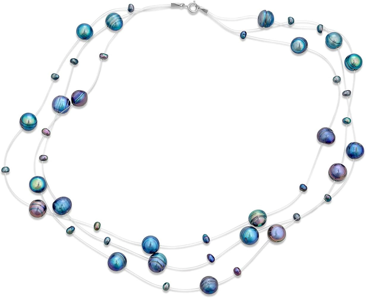 Shades of Grey Blue White Pink Multi Strand Fishing Line Freshwater Cultured Pearl Illusion Choke... | Amazon (CA)