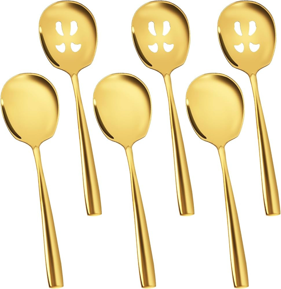 Serving Spoons Set 9.14 Inch Slotted Spoon Serving Spoon Stainless Steel Serving Utensils for Buf... | Amazon (US)