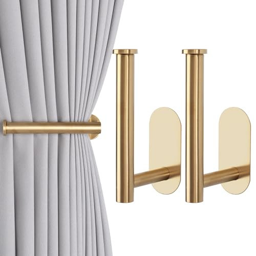 Groleca 2 Pack Adhesive Curtain Holdbacks Curtain Tie Backs Curtain Holdbacks No Drill Curtain Pull Backs Adhesive Curtain Hooks Curtain Holders for Drapes (2, Gold) | Amazon (US)