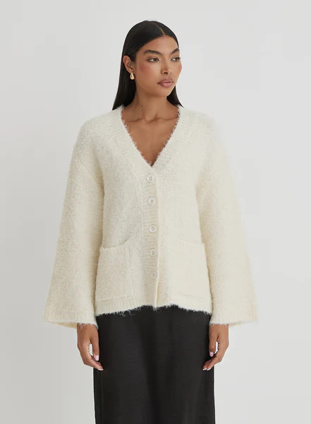 Off White Brushed Knit Cardigan- Lidia | 4th & Reckless