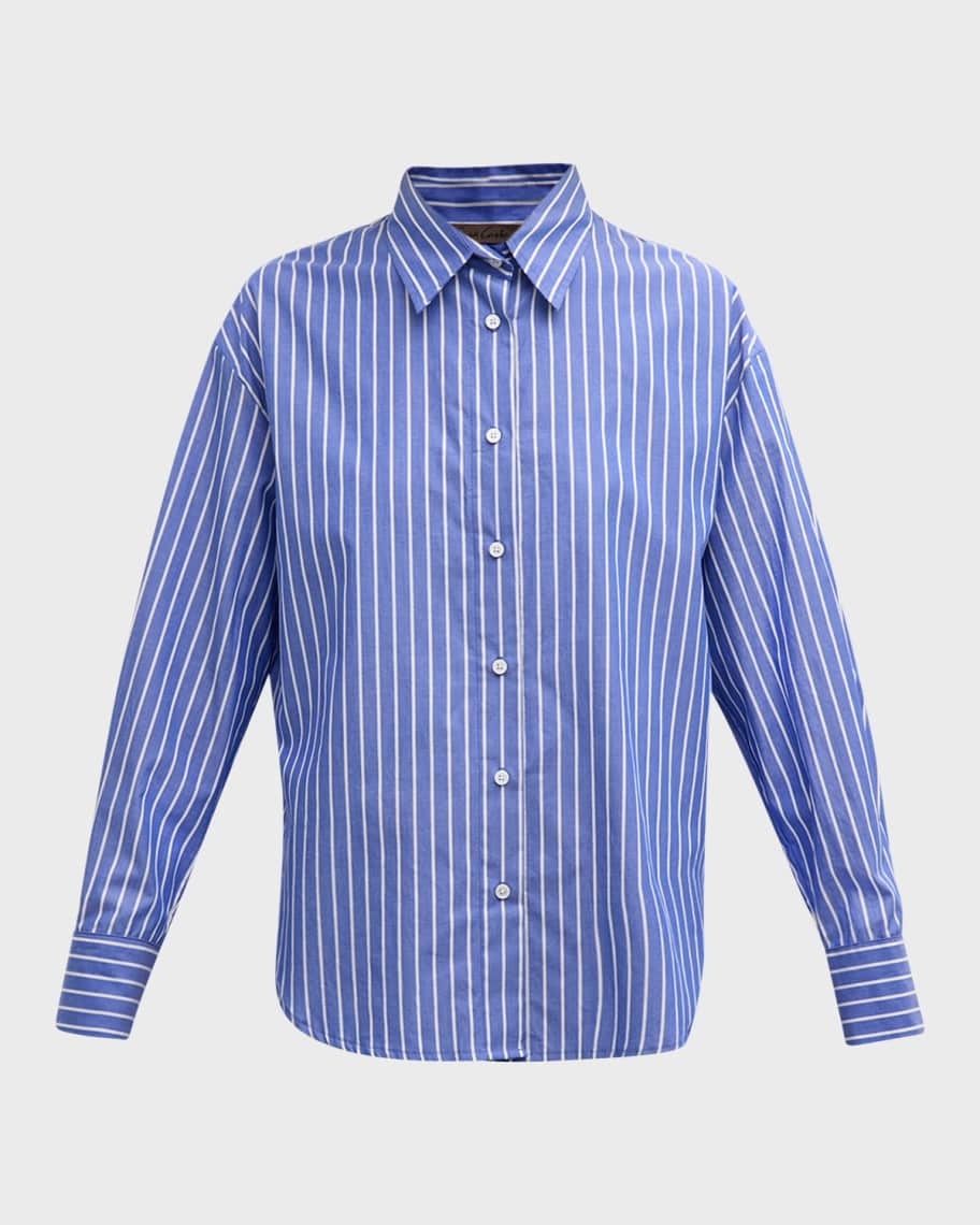Enza Costa Striped Poplin Long-Sleeve Shirt | Neiman Marcus