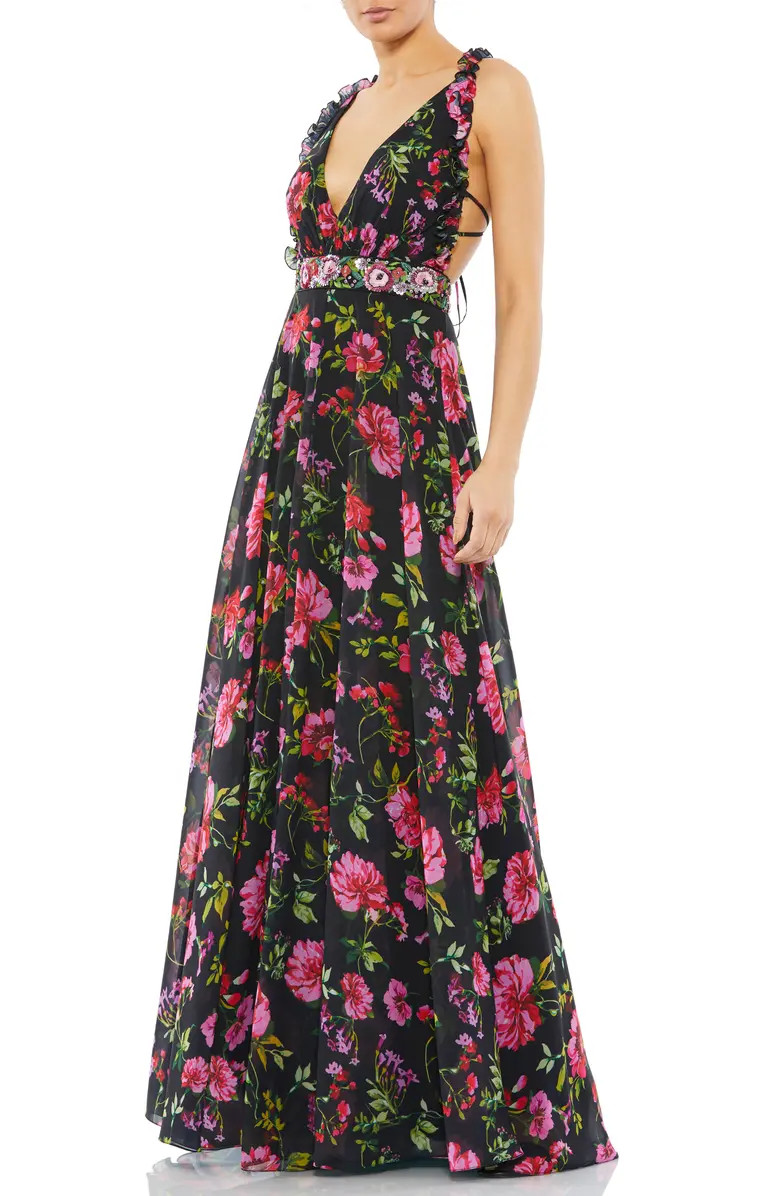 Mac Duggal Floral Print Embellished Halter Neck Gown | Nordstrom | Nordstrom