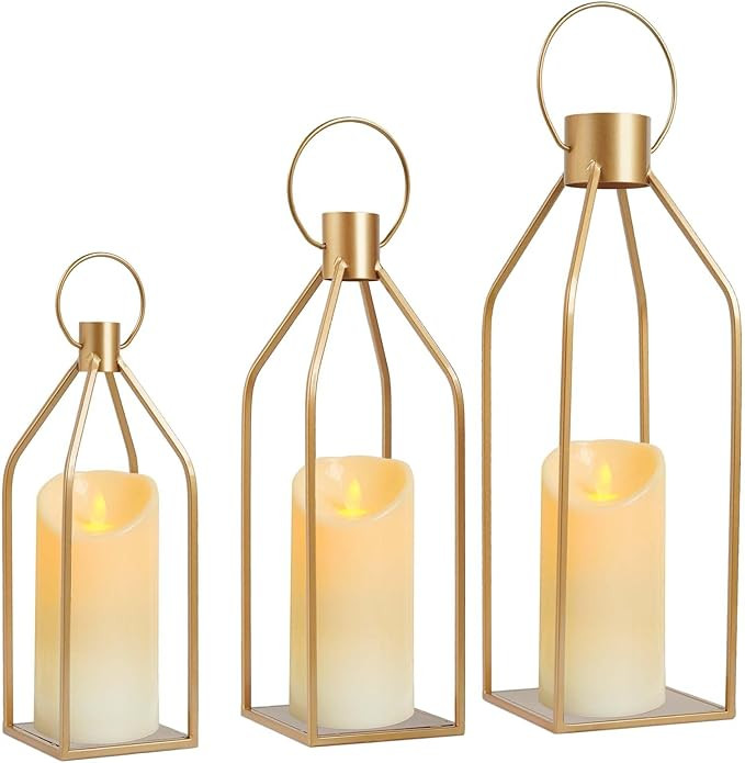 Elegant Gold Decorative Lanterns Set of 3-19/16/13 Inch Metal Indoor Lanterns Decorative with Fli... | Amazon (US)