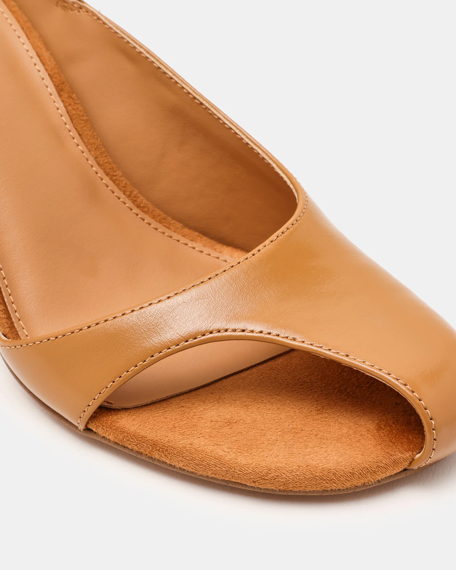 JANINE Tan Leather Cut-Out Slingback Women's Block Heel | Steve Madden (US)