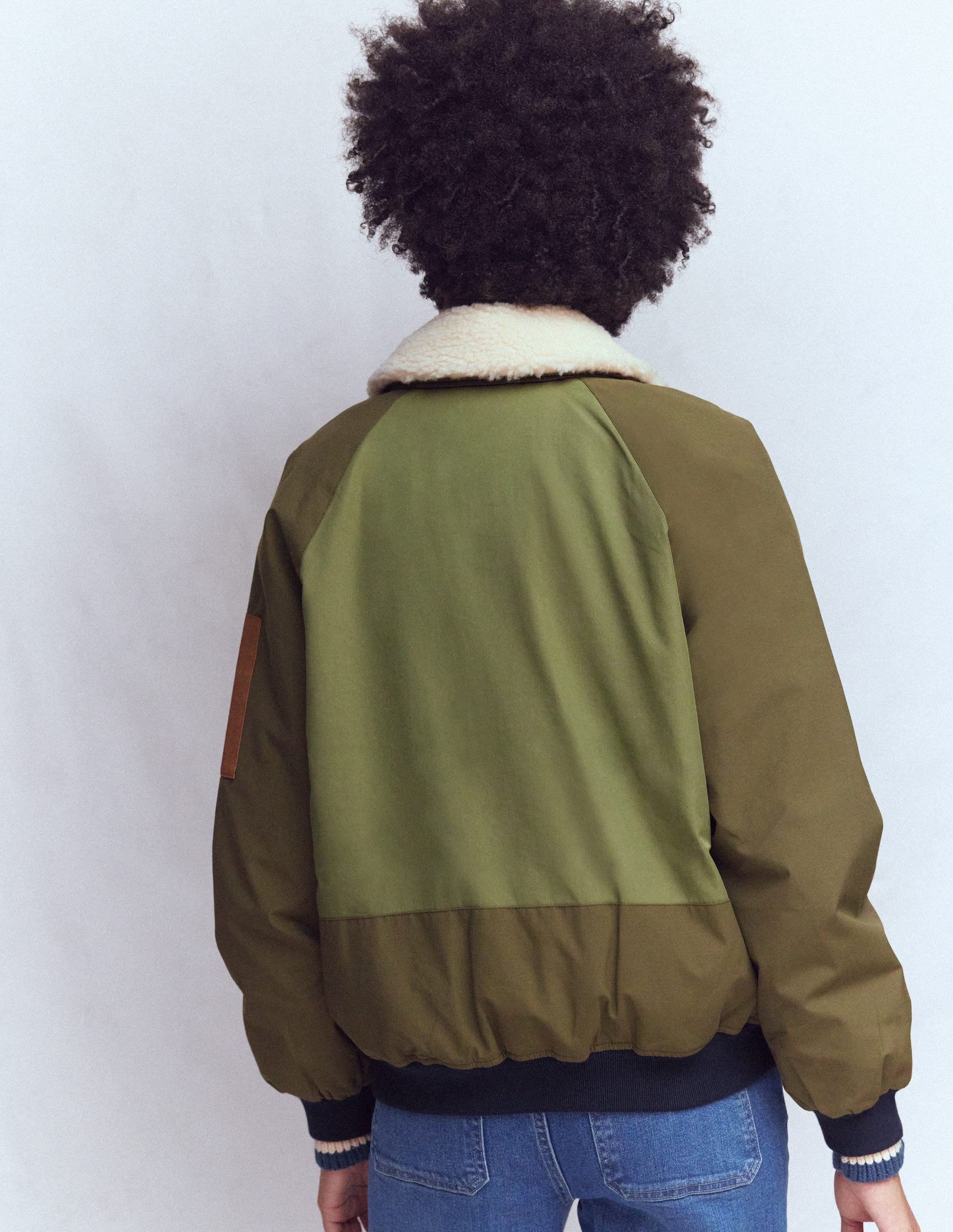Borg Detail Bomber Jacket-Woodland Green | Boden (US)
