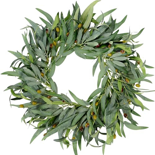 Sggvecsy Artificial Olive Wreath for Front Door 22 inch Greenery Wreath with Olive Leaves Olive B... | Amazon (US)