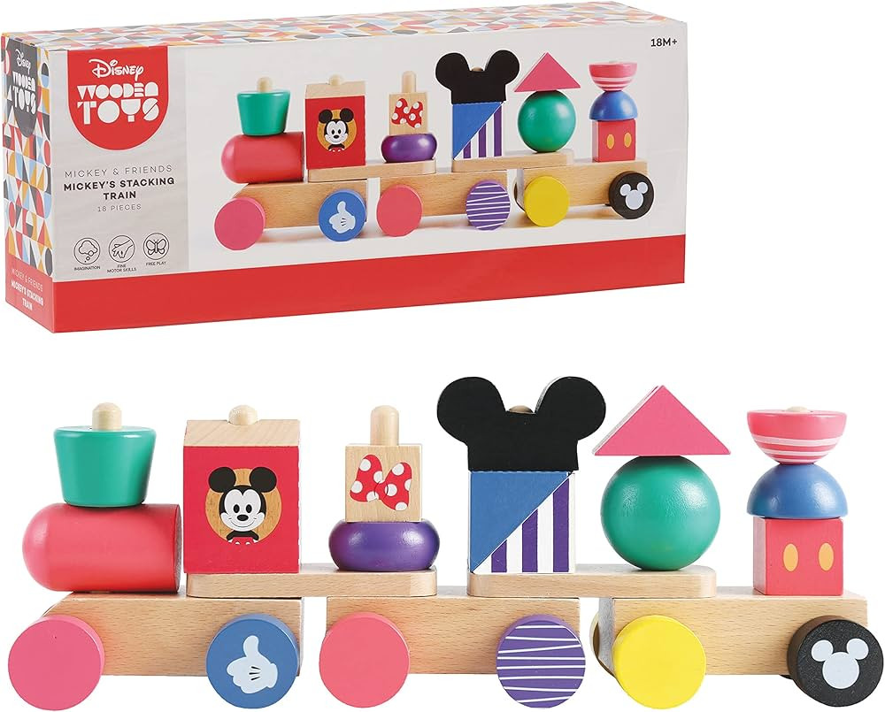 Disney Wooden Toys Mickey Mouse Stacking Train Set, 18-Pieces, Amazon Exclusive, by Just Play | Amazon (US)