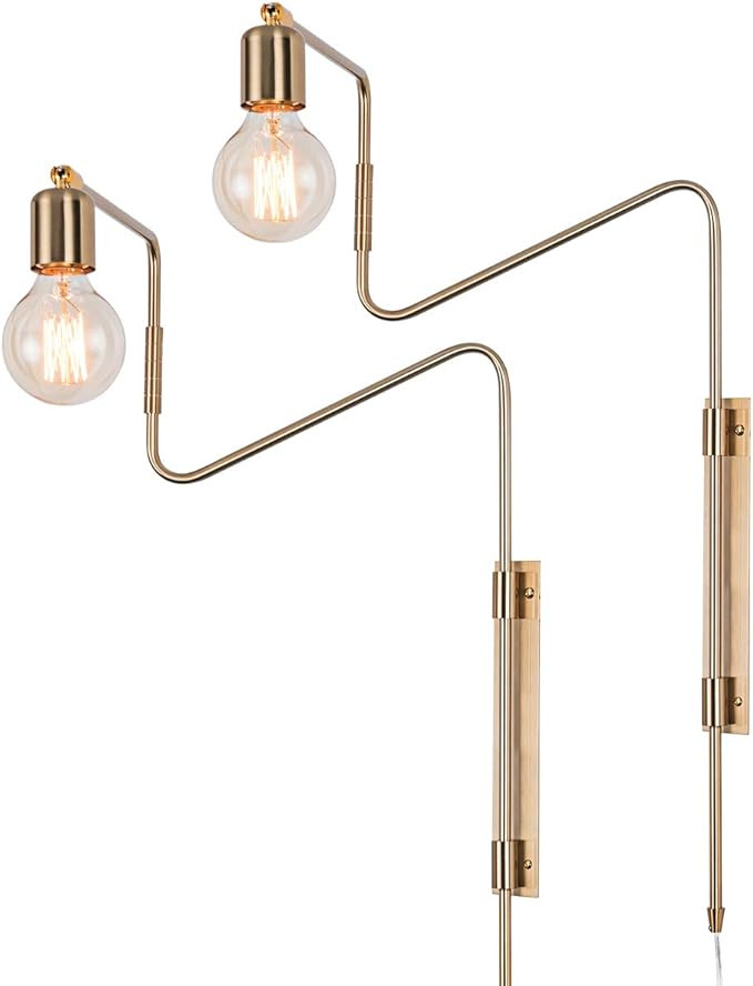 Swing Arm Wall Sconce Plug in Ultra Thin Flexible Retro Wall Lamp Brass Plating Plug in Hard Wire... | Amazon (US)
