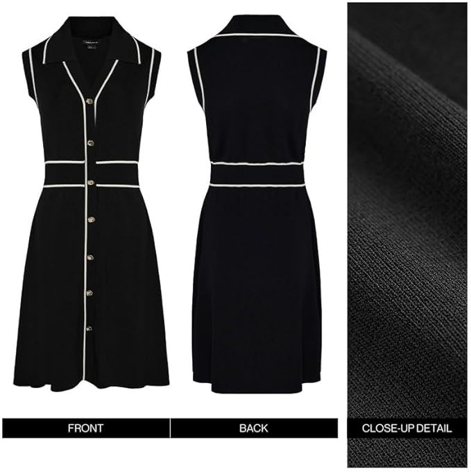 Women Summer Knitted Dress Lapel V Neck Sleeveless Sweater Dress Button Down Casual Mini Dresses | Amazon (US)