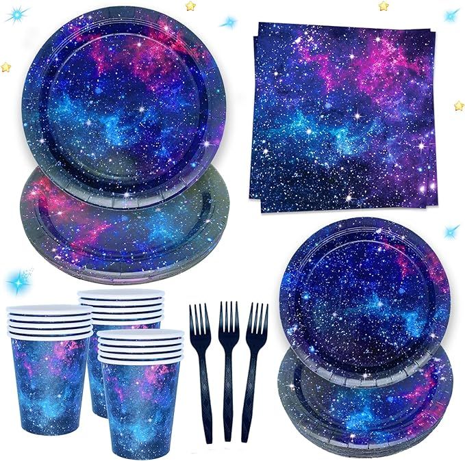 Space Galaxy Party Supplies Tableware Set Outer Space Theme Birthday Party Decoration Starry Nigh... | Amazon (US)