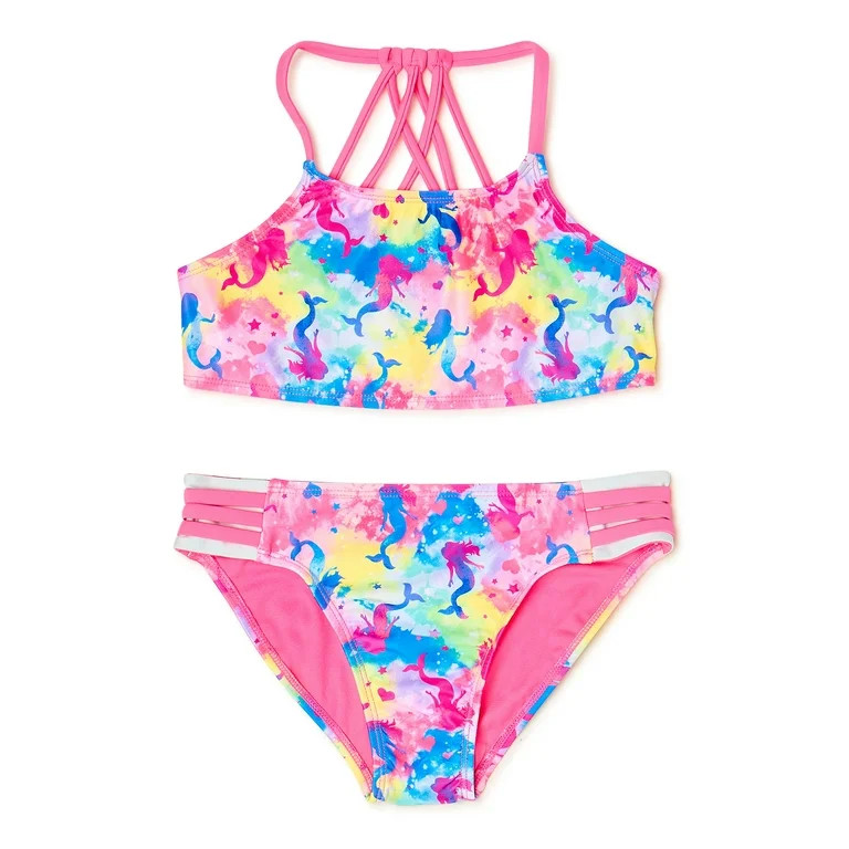 Wonder Nation Girls 2-Piece Mermaid Bikini Swimsuit, Sizes 4-18 & Plus - Walmart.com | Walmart (US)
