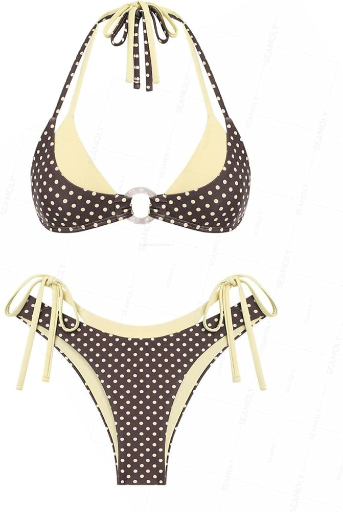 seamoly Leopard Print Contrast Color Double Layer O Ring 2 in 1 Bikini Set | Amazon (US)