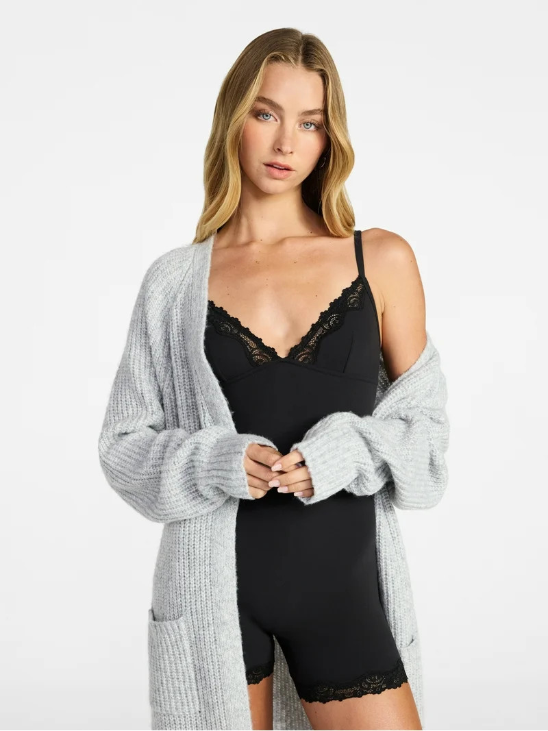 No Boundaries Fit Stretch Lace Trim Romper, Women's XS-XXXL | Walmart (US)