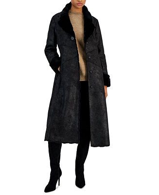 Via Spiga Women's Faux-Suede Faux-Fur-Lined Coat - Macy's | Macy's