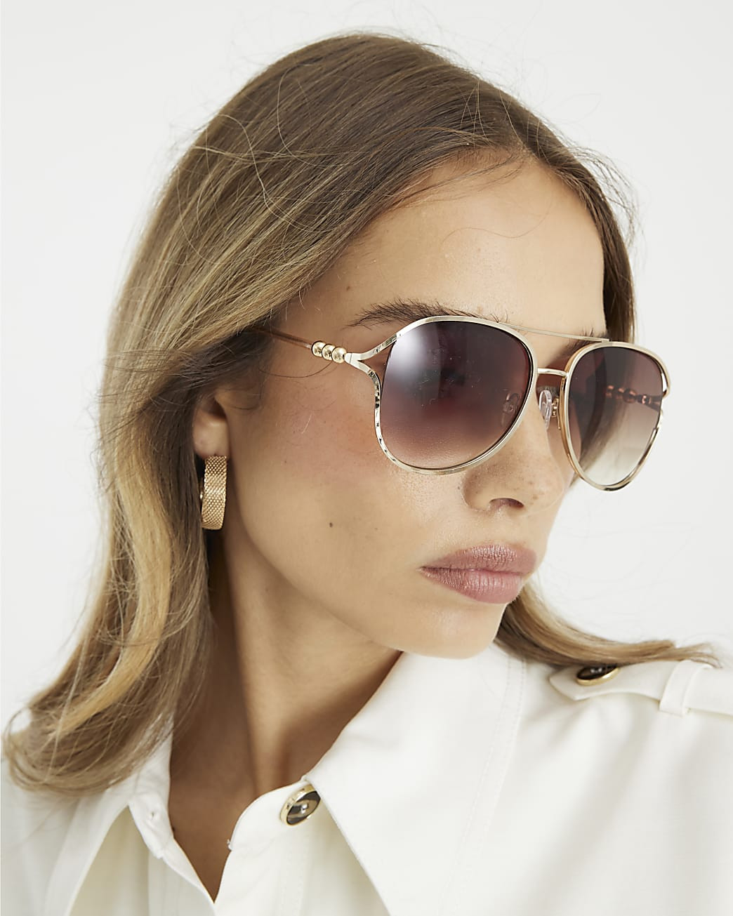 Brown Beaded Aviator Sunglasses | River Island UK & IE