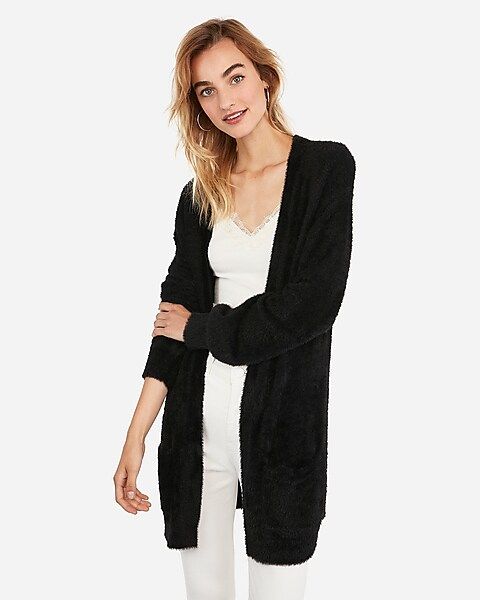 fuzzy balloon sleeve cardigan | Express