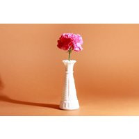 70S Vintage White Milk Glass Etched Glossy Vase | Etsy (US)