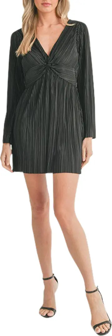 Lush Long Sleeve Twist Front Plissé Minidress | Nordstromrack | Nordstrom Rack