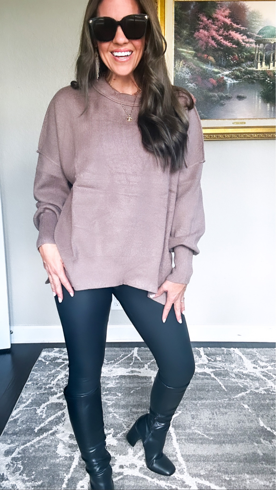 Fall outfit and ready for cooler weather! These black leather leggings are so comfortable!

Wearing size small pants and small top. 

Black pants - faux leather - sweater - top - shirt - woman’s clothes - fall outfits - boots - sunglasses 

#LTKSeasonal #LTKHoliday #LTKU