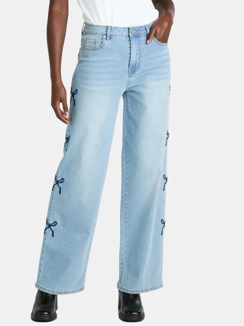 Madden NYC Women's Ultra 90s Fit Jeans with Bow Embroidery, 32" inseam, Sizes 00-18 - Walmart.com | Walmart (US)