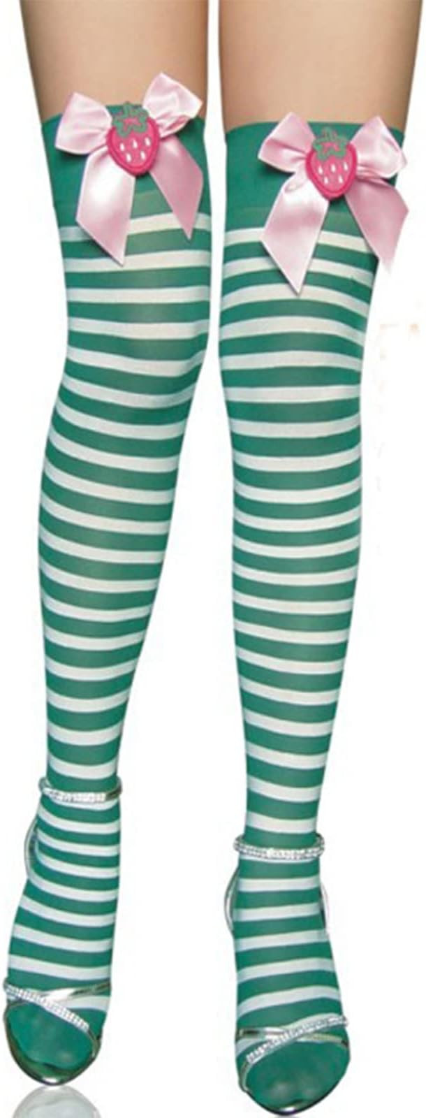 Socks,Fashion Thigh High Stockings Strawberry Bowknot Stripes Over Knee Sock Long Socks Festival ... | Amazon (US)